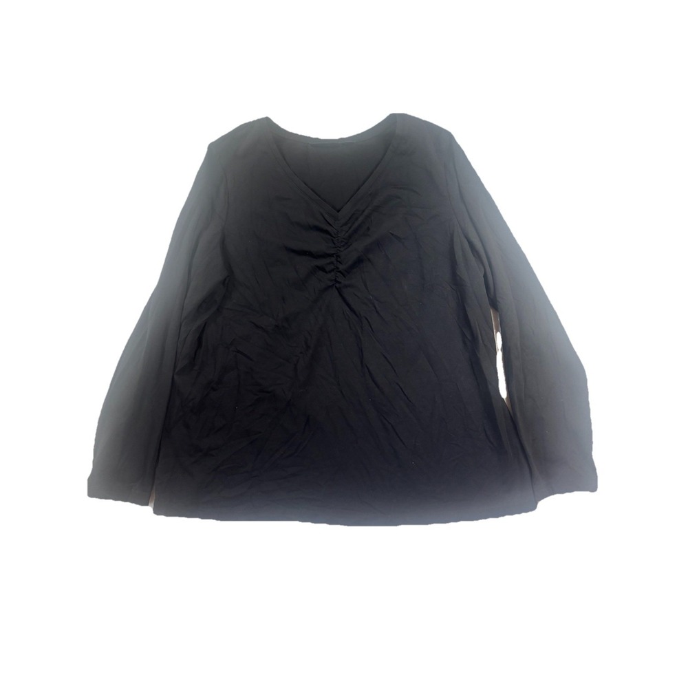 Susan Graver Black Weekend Cotton Modal V Neck Ruched Top Casual Pullover Large